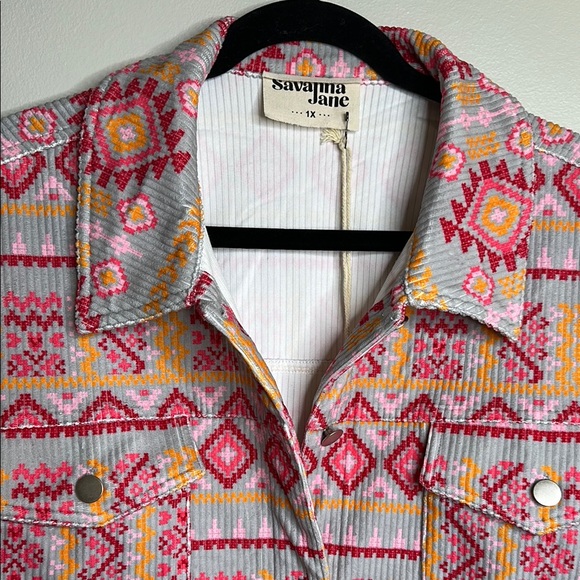 Savanna Jane Grey Pink Orange Multicolor Southwest Patterned Jacket Size 1X NWT - Picture 2 of 13